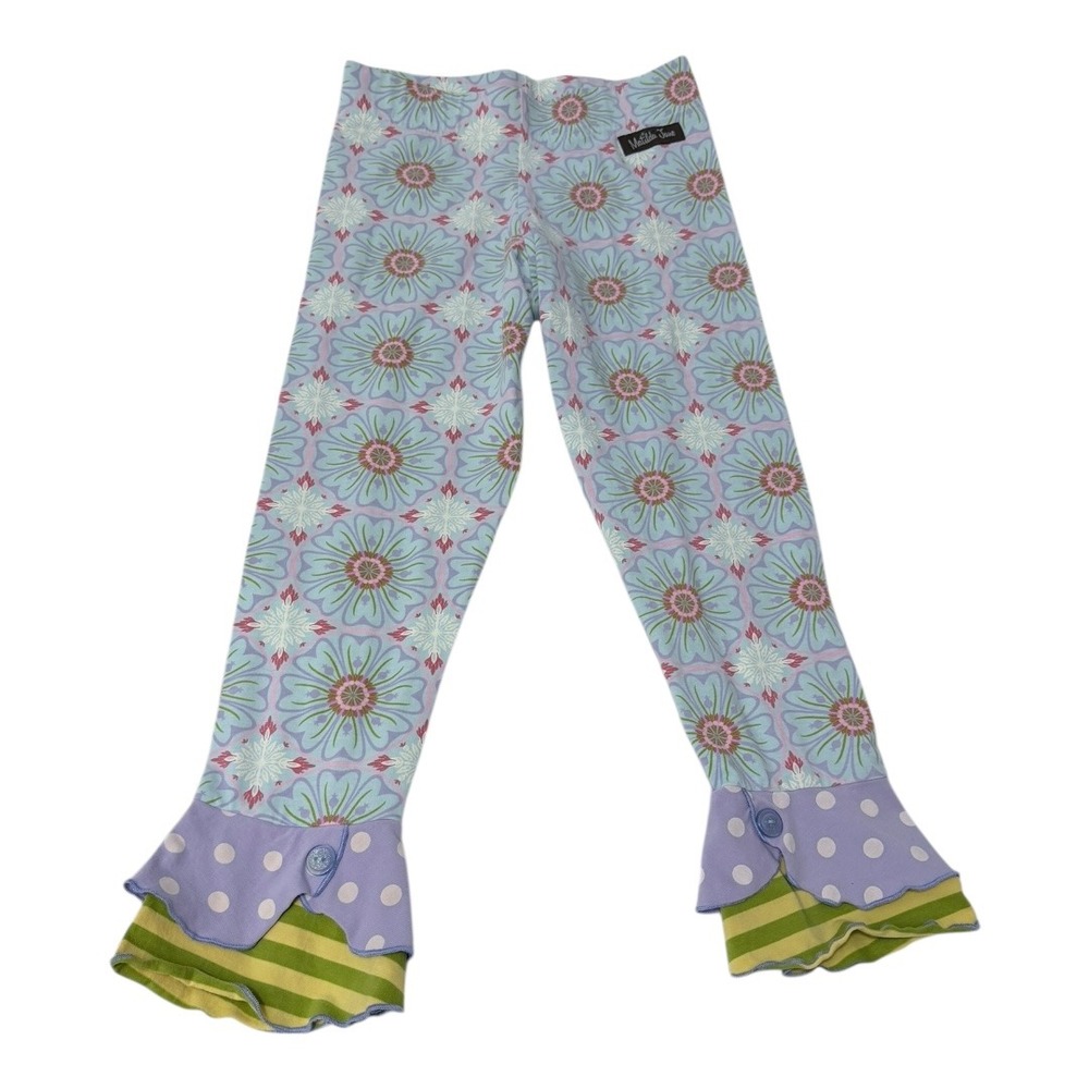 Boho Matilda Jane Leggings Girls 12 Blue Floral Polka Dot Ruffle Hem Striped - Picture 4 of 8